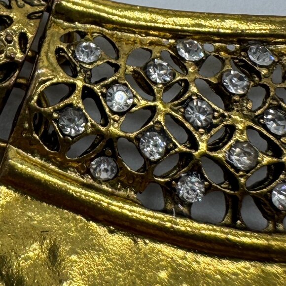 Gold Tone Metal Statement Necklace Cleopatra Style Lobster Clasp *read* - Picture 8 of 10